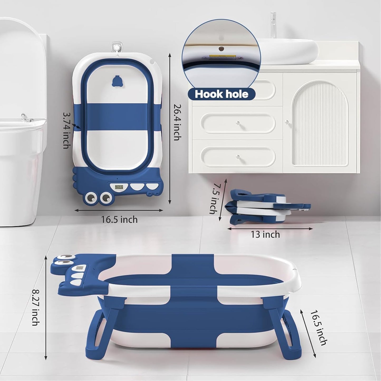 Bañera Plegable Para Bebe Con Termómetro